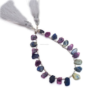 Lote al por mayor de cuentas naturales de zafiro múltiple con forma de rebanada lisa, hebra de piedras preciosas de 8mm-10mm y 6 pulgadas, uso para hacer joyas - Product Image 3