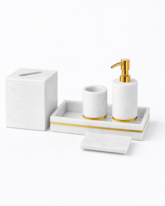 Elegante Juego de Baño Moderno de Cinco Piezas de Mármol Natural Ecológico: Bandeja Rectangular, Jabonera, Vaso, Dispensador y Soporte para Hisopos Fácil de Instalar - Product Image 2