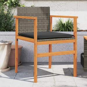 Silla de Jardín de Madera de Acacia Sólida con Asiento de Ratán PE Gris y Estructura de Acero con Recubrimiento en Polvo - Product Image 1