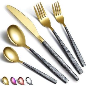 Juego de Cubiertos Vintage de 5 Piezas, Cubertería Metálica con Mangos de Concha de Tortuga, Acabado Espejo, Apto para Lavavajillas, Suministros para Restaurantes - Product Image 5