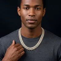 LAX DIORE JEWELS Collier chaîne cubaine tendance pour homme, style Hip Hop, en argent sterling plaqué or rose 14K, avec diamant taille brillant