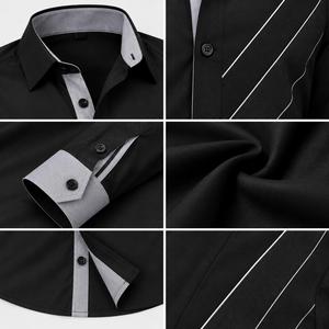 Camisa de Hombre Negra de Manga Larga, Cuello Mao, Popelina 100% Algodón, ODM, para Primavera, Antiarrugas - Product Image 4