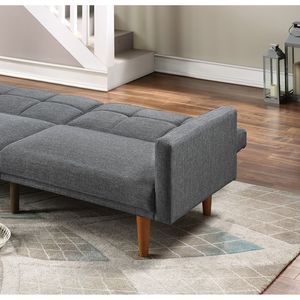 Divano Letto Trasformabile in Polifibra Blu Grigio Trapuntato Stile Transizionale con Gambe in Legno per Soggiorno - Product Image 3