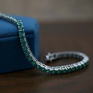 Bracelets tennis en émeraudes naturelles, or blanc 18 carats, bijoux en pierres précieuses, bracelet de luxe pour femme, cadeau - Product Image 2