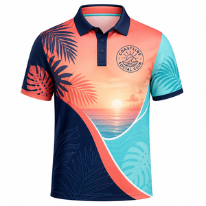Polo à manches courtes pour homme Coastline Social Club, imprimé tropical, respirant, vêtements décontractés - Product Image 1