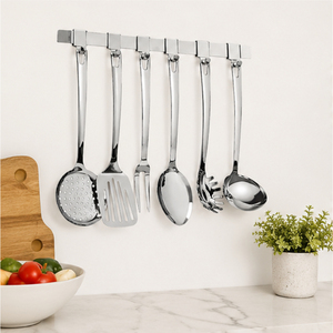 Ensemble d'ustensiles de cuisine professionnels modernes en acier inoxydable avec rail mural de suspension, outils de cuisson pour cuisines modernes - Product Image 6