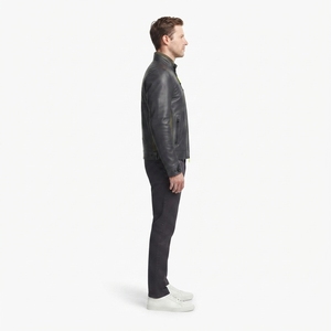 Men's Leather Moto Jacket Full Sleeve Windproof Sustainable Water-resistant Modular Inner <b>Harness</b> All Seasons <b>Black</b> Neon Zip - Product Image 3
