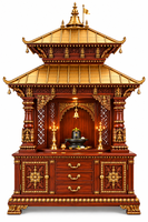Mandir Pagode Népalaise Sculptée à la Main Inspirée de Pashupatinath, Armoire Traditionnelle en Bois pour Salle de Prière, Autel Décoratif Sculpté à la Main