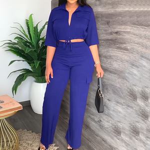 Conjunto Casual de Verano 2026 para Mujer: Camisa de Manga Corta con Solapa y Pantalones de Pierna Ancha con Botones - Fabricantes de Ropa de Alta Gama - Product Image 3