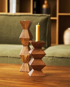 Elegant Wooden Candle Holder Natural Finish <b>Table</b> Accent For Modern Farmhouse Interior Styling Display - Product Image 3