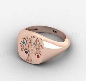 Top Selling 18k Gold Solid 925 Silver 13mm Cushion Men <b>Tree</b> Life Multi Zircon Signet Memento Ring Nature Inspired Fine Jewelry - Product Image 4