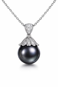 Tahiti Black Pearl <b>Necklace</b> 925 Sterling Silver 14K Gold Plated Pendant Gray Pearl Bridesmaid Jewelry Gift - Product Image 2