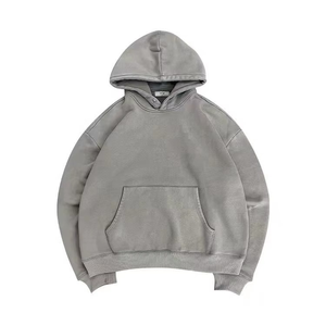 Sudadera con Capucha Gris para Hombre, Corte Regular, Color Sólido, Informal, Tejida, Manga Larga, Diseño con Bolsillos, Ropa de Otoño - Product Image 1