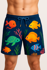 Traje de Baño para Hombre, Estampado Geométrico, Secado Rápido, Cintura Media, Cordón Ajustable, Shorts Casuales, 100% Poliéster Tejido - Product Image 6
