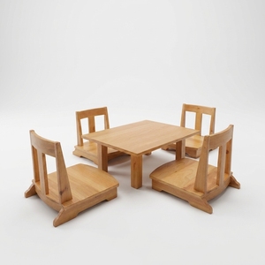 Juego de mesa de comedor de madera de teca maciza de estilo japonés, 4 sillas Zaisu sin patas, Tatami Tea Chabudai, muebles minimalistas modernos - Product Image 1