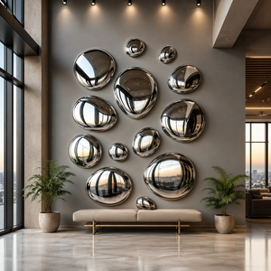 Espejo de Pared Decorativo de Lujo con Diseño de Guijarros Orgánicos, Espejo Convexo Plateado de Metal, Arte Moderno para Vestíbulo de Hotel, Escultura de Pared para Sala de Estar - Product Image 4
