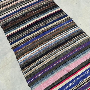 Alfombra de Algodón a Rayas Hecha a Mano, Rectangular, Estilo Bohemio, Tejido Plano, Base de Yute, Pelo Medio, Lavable, Grosor Medio, Decoración para Pasillo - Product Image 3