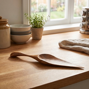 Utensilios de Cocina de Madera de Suar de Grado Alimenticio con Incrustaciones de Cáscara de Coco Oscura, Color Marrón Claro, Hermosos Utensilios para Servir y Cocinar - Product Image 2