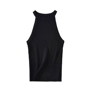 Women Solid O-Neck Ribbed Tank <b>Top</b> Summer Basic Elastic Sleeveless Crop <b>Tops</b> Silk/Cotton Satin Breathable Front Logo - Product Image 2
