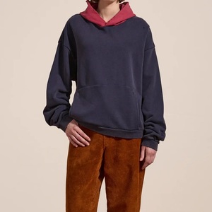 Sudadera con Capucha Extra Grande para Hombre, Azul Marino, Felpa Francesa, Manga Larga, Color Sólido, Estilo Otoñal, Corte Casual, Diseño con Bolsillos - Product Image 5