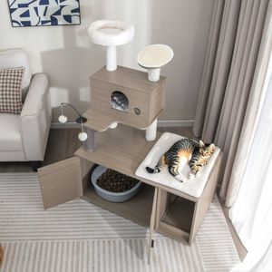 Modern 2-in-1 <b>Cat</b> Tower with <b>Litter</b> Box Enclosure Indoor <b>Cat</b> Trees & Scratcher - Product Image 2