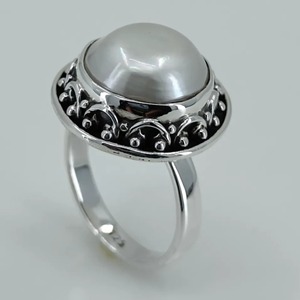 Coin Pearl <b>Ring</b> Handmade Sterling <b>Silver</b> Bezel Setting Natural Round Shape Gemstone <b>Boho</b> Jewelry June Birthstone Gift - Product Image 6