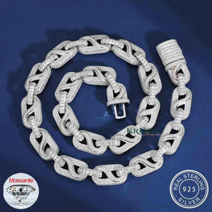 S925 Silver Moissanite <b>Statement</b> <b>Necklace</b> Round Brilliant Cut Link Chain Luxury Unisex Geometric Design - Product Image 1