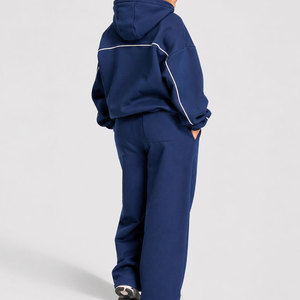 Ensemble de survêtement en molleton uni pour garçons, coupe large, avec logo personnalisé, antistatique, streetwear, vente en gros - Product Image 2