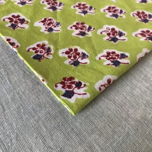 Pure Cotton Hand Block Print Fabric, Green <b>Base</b> Small Floral Motif – Wholesale Indian Textile - Product Image 3