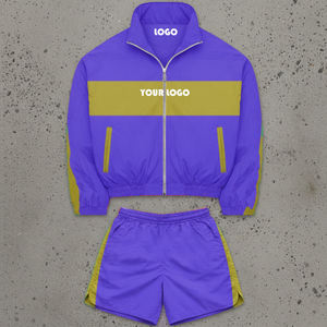 <b>Men's</b> Sporty 2 Piece Tracksuit Set With Logo Front Color Blocking Quick Dry Polyester Short Sleeve <b>Jacket</b> And Shorts Spring Wear - Product Image 3