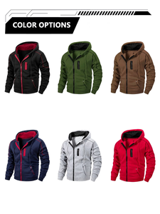 Men's French Terry Fleece Hooded Zip-Up Jacket Breathable Polyester Casual Multi-Pocket Regular Fit Customized Spring Autumn - Product Image 1