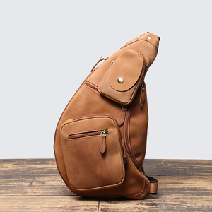 Genuine Leather Chest Bag Men Women Vintage Zipper Closure Durable All Seasons Daily Use Shoulder Crossbody Bag - Product Image 2