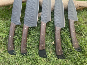 LEGACY BLADES Ensemble de couteaux de cuisine personnalisés en acier haute teneur en carbone, 5 pièces, revêtement noir, durable, ambidextre, manche en bois de wengé, couteaux à découper - Product Image 2