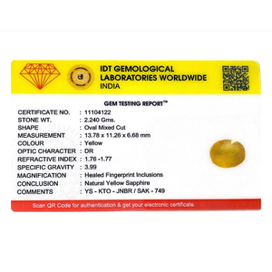 Yellow Sapphire 11.2 Carat Oval Cut Loose Gemstone for Fine Jewelry - Product Image 4