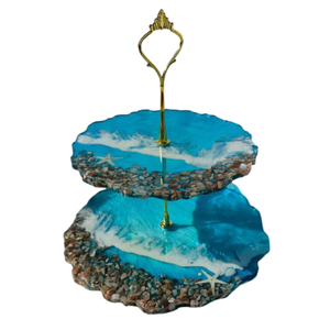 Exquisito Soporte de Resina Hecho a Mano de 3 Niveles con Detalles Dorados, Elegante Exhibidor de Postres de Epoxi Inspirado en Mármol para Bodas y Cumpleaños - Product Image 3