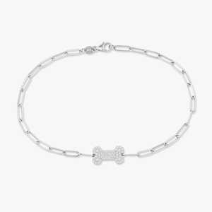 Pulsera de hueso de perro con diamantes cultivados en laboratorio, cadena de clip, minimalista, delicada, para amantes de las mascotas, venta al por mayor, oro macizo de 14K y 18K - Product Image 3