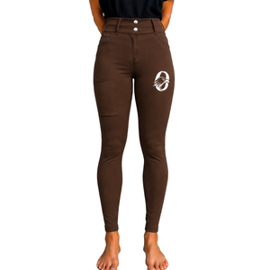 <b>Women</b> Chocolate <b>Brown</b> High Waist Equestrian Horse Riding <b>Leggings</b> Stretch Breeches Textured Fabric Front Pocket Design - Product Image 1