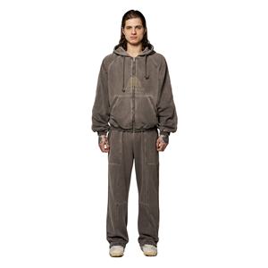 Vintage Wash 100% Cotton zipper Hoodie Streetwear Anti-Shrink & Anti-Wrinkle Sustainable Print Design cotton blended acid wash - Product Image 3