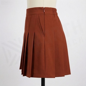 Jupe mini plissée taille haute pour femme, couleur unie, design en forme de A, style décontracté, marron - Product Image 1