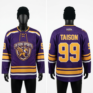 Jersey de Hockey sobre Hielo Premium de 240g, Transpirable, Antibacterial, de Poliéster, para Sublimación Personalizada en Blanco y Dorado - Product Image 1