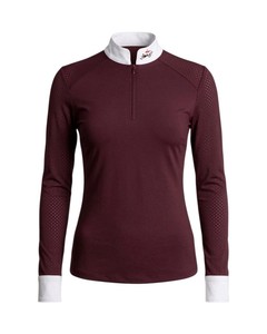 Haut de base équestre pour femme à manches longues en mesh avec quart de zip, vêtement d'équitation OEM - Product Image 1