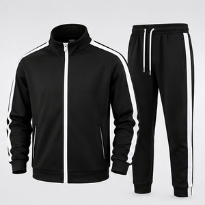 Unisex Blue Tracksuit Set Full Sleeve Solid Color Sporty Casual Breathable 100% Polyester Autumn Wear - Product Image 3