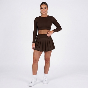 High Waist Skorts Women Sporty Quick Dry Knitted Shorts With Draped Design Elastic Waist Solid Color fitness running skorts - Product Image 2