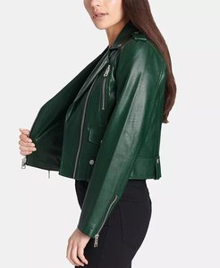omen Dark Green Leather Jacket Classic Moto Biker <b>Coat</b> Ladies Fashion Slim Fit PU Outerwear Casual Zip Up Streetwear <b>Top</b> - Product Image 2