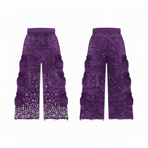 Jogger unisexe tendance, confortable, coupe ample, style streetwear, ourlet vieilli, en toile écologique, sur mesure, vente en gros, haute qualité - Product Image 3