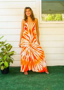 Robe Maxi Tie Dye personnalisée avec motif solide Style mignon tissé taille longues manches douces exportateurs de vacances de haute qualité! - Product Image 2