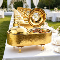Nouveau design de luxe – Réchaud alimentaire en acier inoxydable 16L à chauffage alcoolisé, ensemble de chafing dish doré pour buffet, idéal pour restaurants, hôtels et événements.