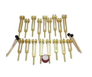 Ensemble de 18 diapasons sacrés 9 Solfeggio et 9 chakras, ensemble de diapasons lestés en or.. - Product Image 1