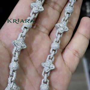Women's S925 Silver Rhodium Plated Moissanite <b>Statement</b> <b>Necklace</b> Flower Shape Pavé Setting Figaro Chain Luxury Party Jewelry - Product Image 4