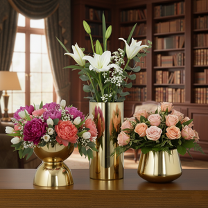 Juego de Jarrones Modernos de Aluminio Pulido a Espejo, Ecológicos, de Lujo, en Dorado Metálico, 3 Centros de Mesa Geométricos para Boda - Product Image 2